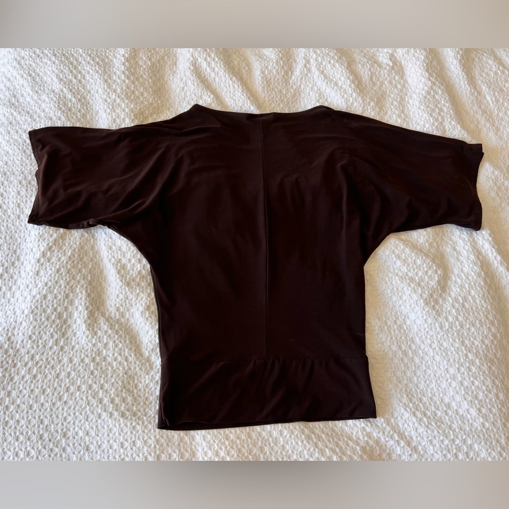 Wide-Sleeve Brown Stretchy Blouse, Size M